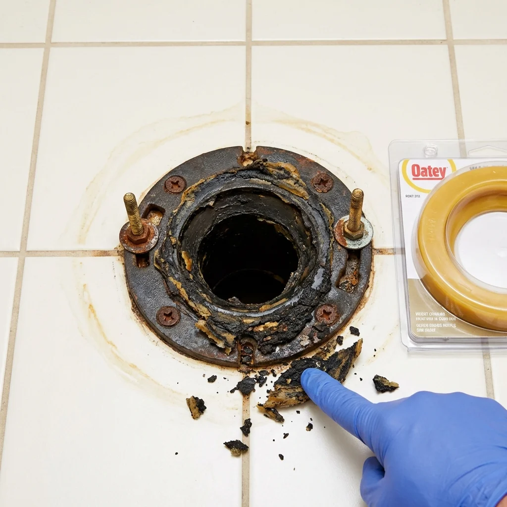 Failed wax ring showing water seepage at the base of a toilet in a Edcouch, TX home