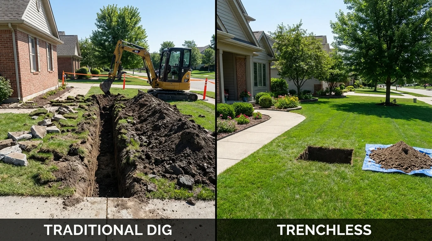 Trenchless sewer repair with minimal yard damage versus traditional excavation in Edcouch, TX